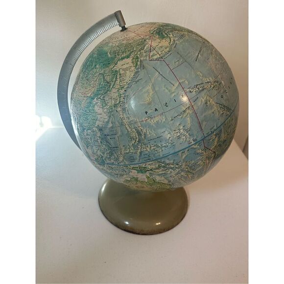 Vintage Rand McNally  Rotatable Desk Metal Stand World Portrait Globe - Picture 2 of 9